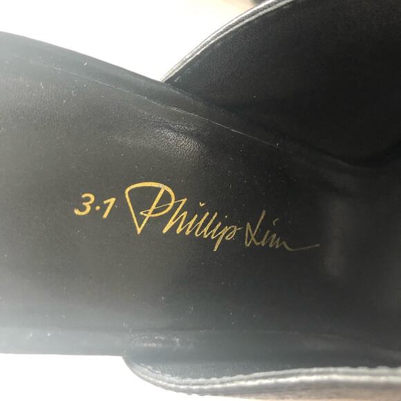 3.1 Phillip Lim Vincent Leather Mule Black Silver Peep Toe Ankle Strap 40 EUC - Picture 8 of 11